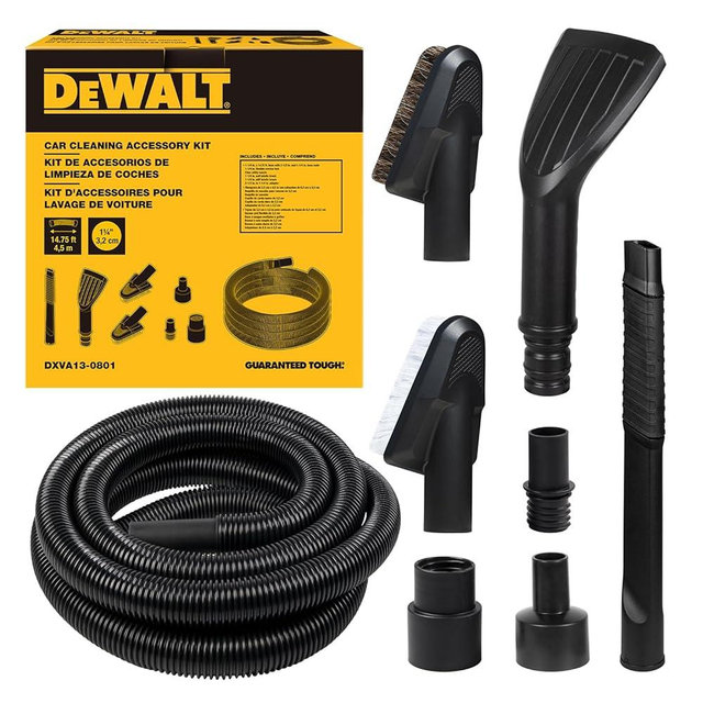 DEWALT 8-Piece Car Detailing Vacuum Hose Accessory Kit, Shop Vac Attachments for Efficient Cleaning, Compatible with Most Wet and Dry Shop Vacuum, DXVA13-0801