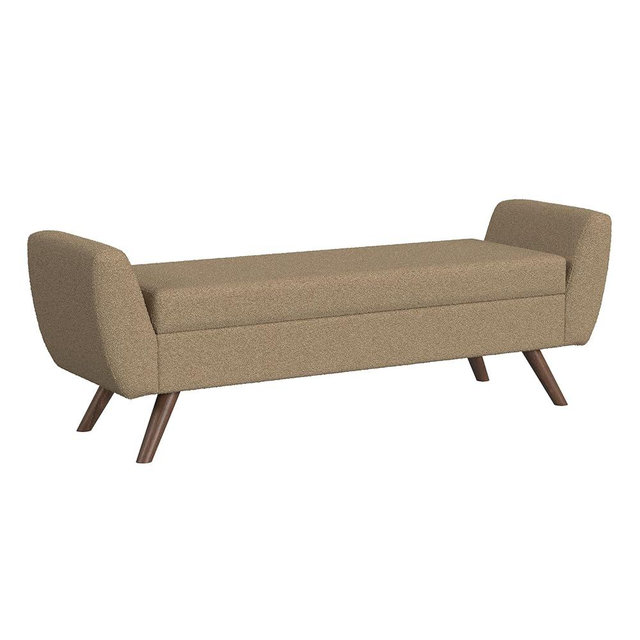 HomePop Modern Storage Bench with Wood Legs Home Décor|Bench with Storage for Living Room & Bedroom - Brown Boucle