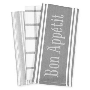 Bon Appetit Kitchen Towels in Pewter (Set of 3)