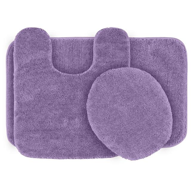 3pc Traditional Washable Nylon Bath Rug Set Purple - Garland