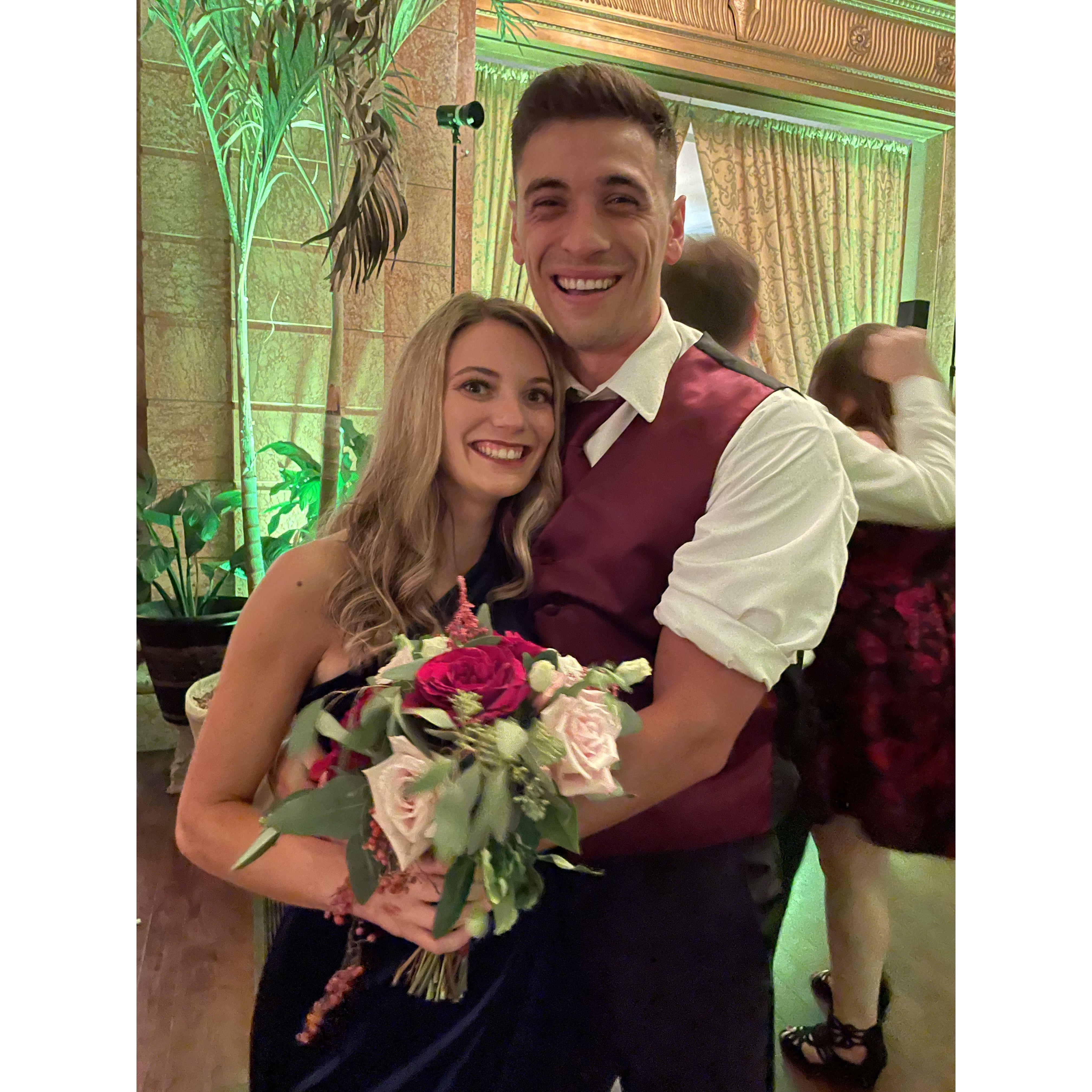 Lindsey caught the bouquet at Monique’s wedding - maybe the superstition is true!