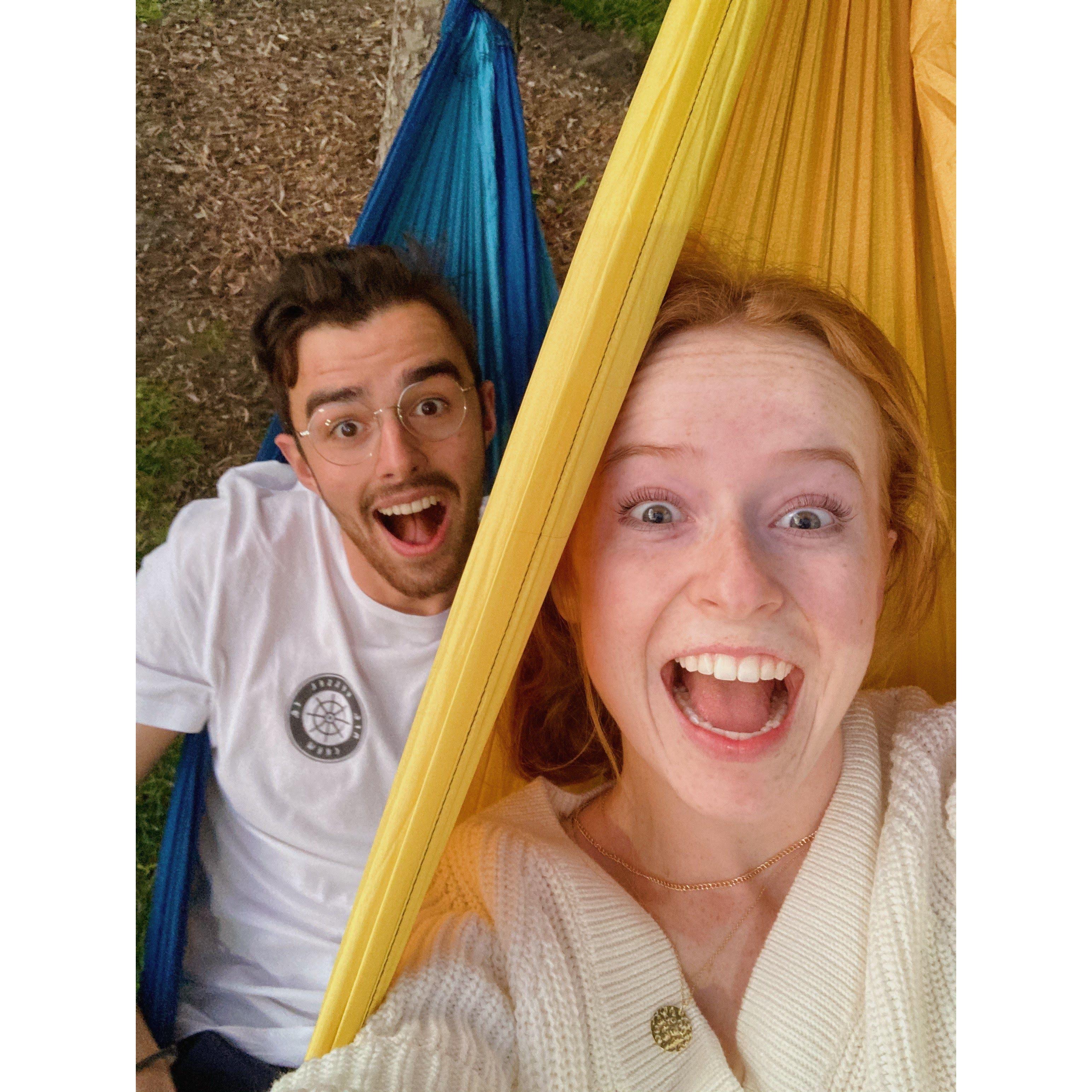 Hammocking outside our dorm- Oct. 14, 2021- Biola University