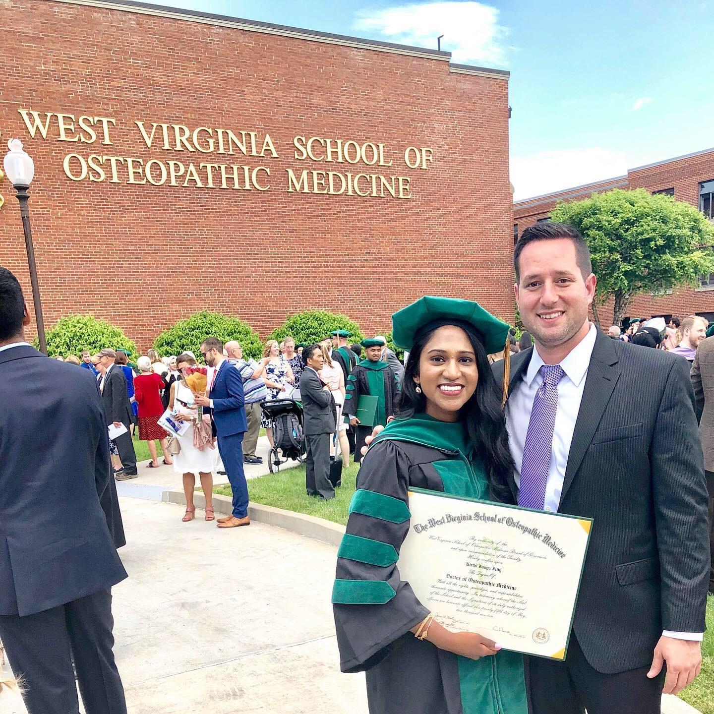 Kirthi's graduation from WVSOM in May 2019.