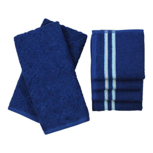 Freshee 6-Piece Solid/Stripe Kitchen Towel Set in Navy
