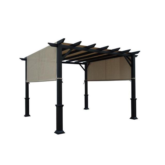 Garden Treasures 134-in W x 134-in L x 92-in H x Matte Black Powder Steel Freestanding Pergola with Canopy