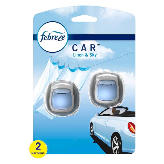 Febreze Car Odor-Eliminating Car Freshener Vent Clip Linen & Sky - .06oz Car Vent Clip - 2ct