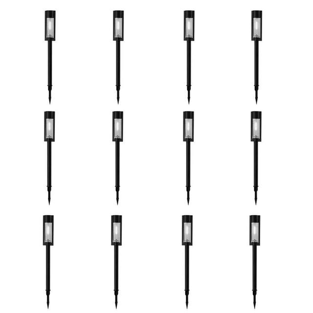 15 Lumens Solar Black LED Modern Bollard Path Light Set with Vintage Bulb (12-Pack)