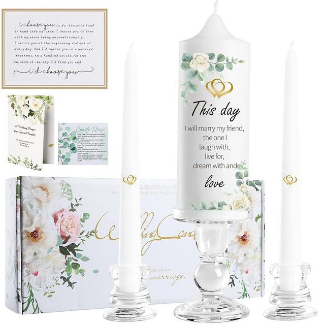 Unity Wedding Ceremony Set Candles, Include Glass Candlesticks Holders Stand - White Tapered Pillar Catholic Bible Candle, Religious Anniversary Wall Decor, Cool Wedding Gifts for Couple