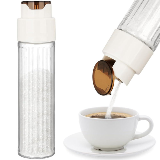 NiHome 16.9 OZ Sugar Dispenser with Automatic Pouring Switch for Home, Kitchen, Coffee Station, Large Capacity Glass Jar for Sugar, Coffee Creamer, Salt, Food-Grade Glass with Anti-Slip Ribbed Design