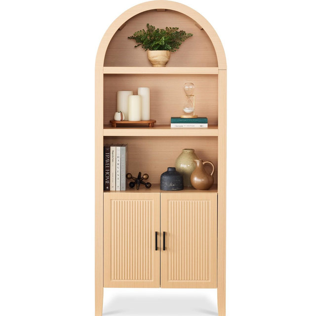 Best Choice Products 72in Tall Arched 5-Tier Bookshelf Storage Cabinet w/ Adjustable Shelves - Natural Oak