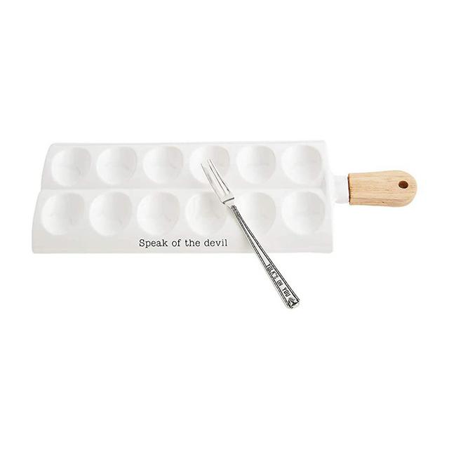 Mud Pie Deviled Egg Paddle Tray, 5 1/2" x 15 1/2" | Fork 7", White