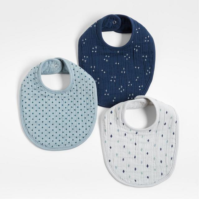 Blue Charms Organic Baby Bibs, Set of 3