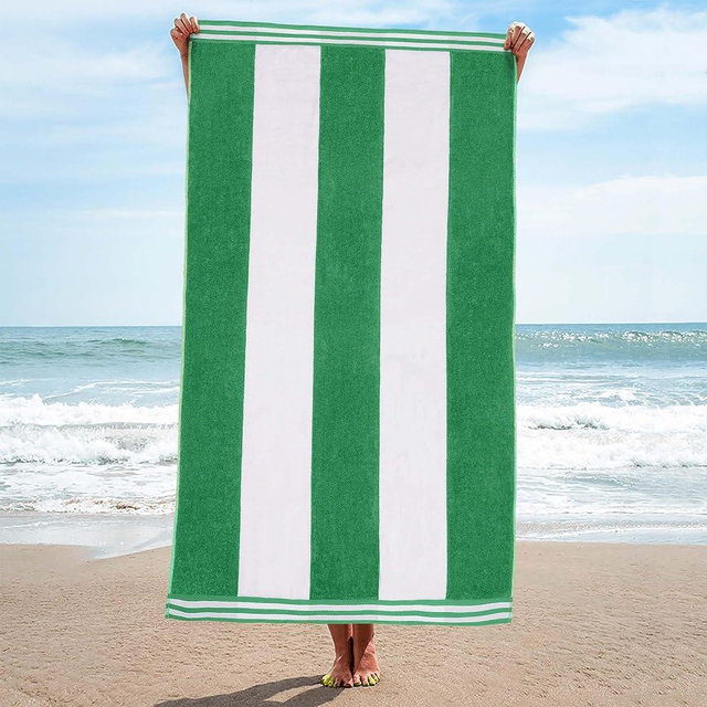 Superior Cotton Nautical Stripe Beach Towels, Colorful Towels for Adult, Kid, Pool, Swimming, Sand, Travel, Large Oversized, Absorbent, Fast Drying, Bath Basics, Cabana Collection, 1 Piece, Dark Green