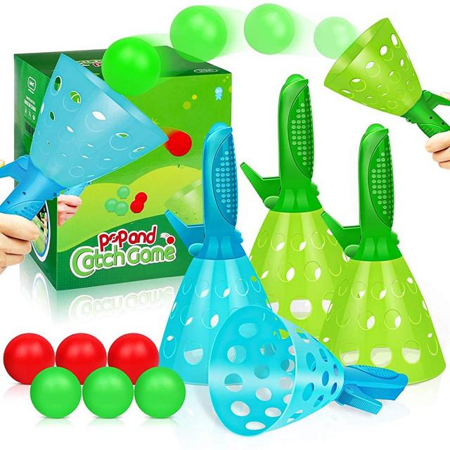 Duckura Outdoor Indoor Game Activities for Kids, Pop-Pass-Catch Ball Game with 4 Catch Launcher Baskets and 6 Balls, Beach Birthday Party Favors Gifts Sports Toys for Kids Age 5 6 7 8 9 10+ and Adults