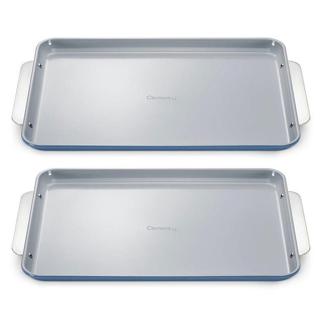 Caraway Non-Stick Ceramic Large Baking Sheet Duo - Naturally Slick Ceramic Coating - Non-Toxic, PTFE & PFOA Free - Perfect for Baking, Roasting, and More - Large (18" x 13") - Slate