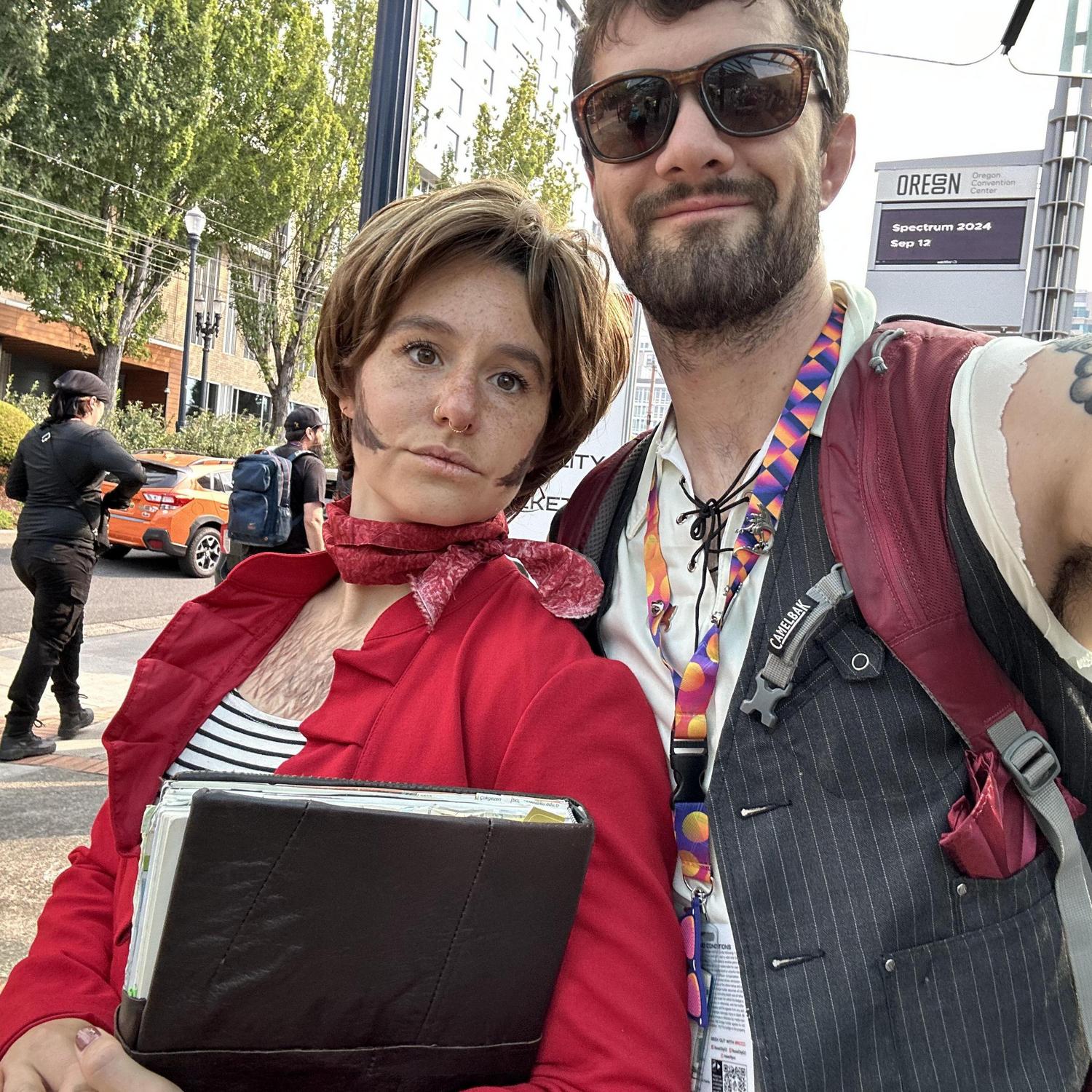 Waiting to get into Comic Con 2024. We dressed up as our favorite pirate couple from Our Flag Means Death