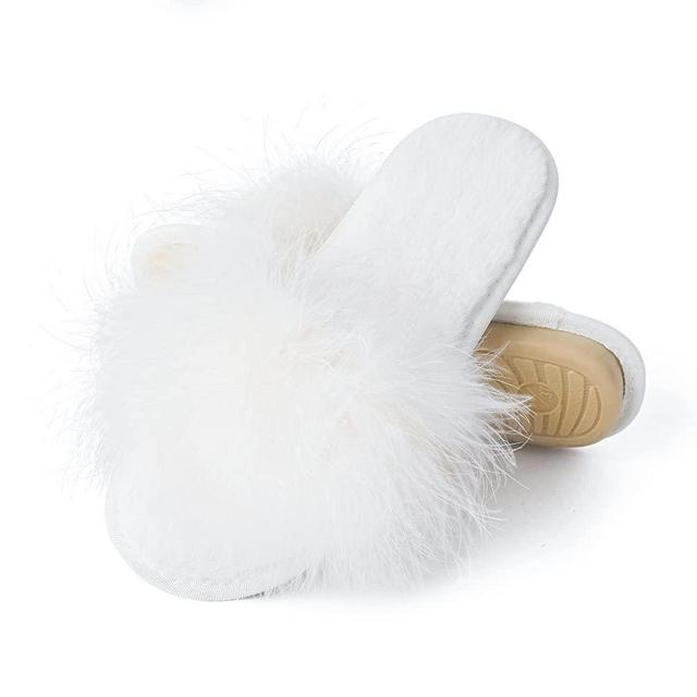 Fur Story Women's Furry Slippers Open Toe Fuzzy Slippers Memory Foam Fluffy House Slippers