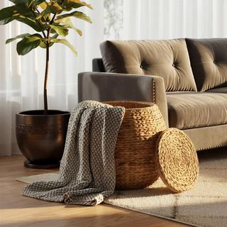 Round Wicker Basket Side Table