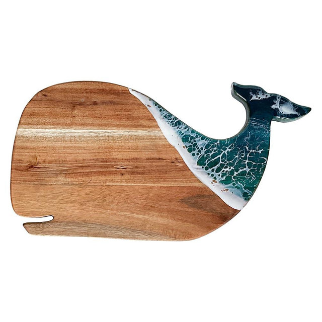 VWOOX Whale Serving Board - Acacia Wood with Ocean-Inspired Epoxy (15" x 7.9"), Cute Charcuterie Cheese Tray, Unique Kitchen Décor, Cutting Board Gift for Women, Home or Party Use