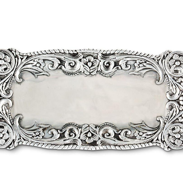 Arthur Court Western Pattern Concho Bread/Snack Serving Tray Parties Bar Dish - Cowboy/Cowgirl Silver Aluminum 6 inch x 12.25 inch