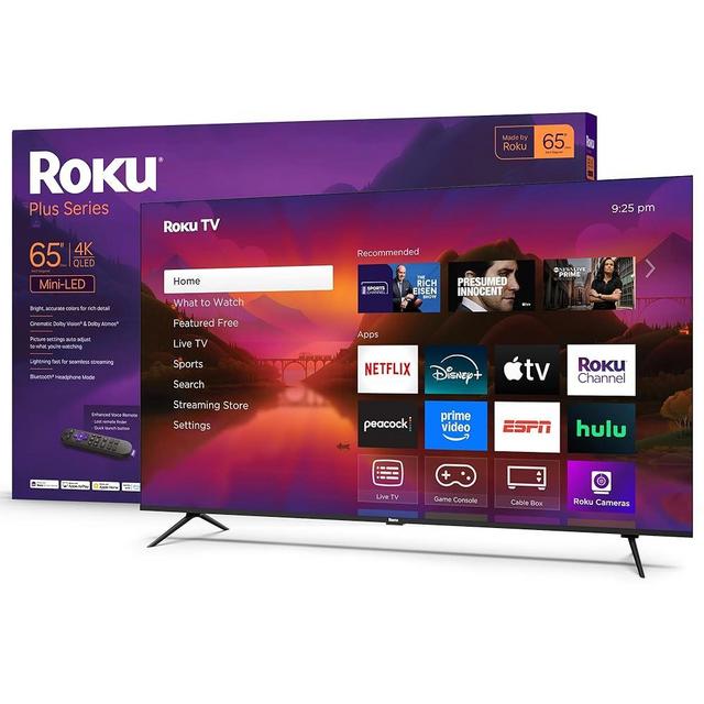 Roku Smart TV 2025 – 65-Inch Plus Series, Mini-LED TV – RokuTV with Enhanced Voice Remote – Flat Screen 4K QLED Television with Dolby Vision & Wi-Fi for Streaming Live Local News, Sports