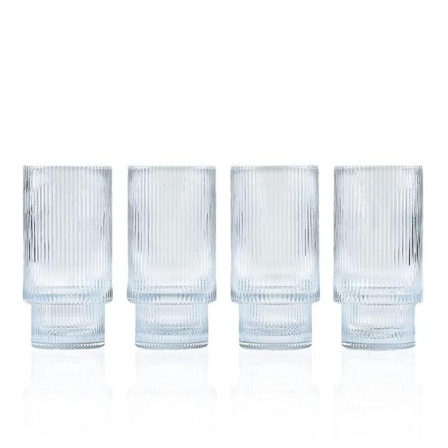 Greenline Goods Ripple Drinking Glasses - 12 oz Modern Kitchen Glassware Set - Unique Vintage Cups For Weddings, Cocktails Or Modern Bar - Set of 4