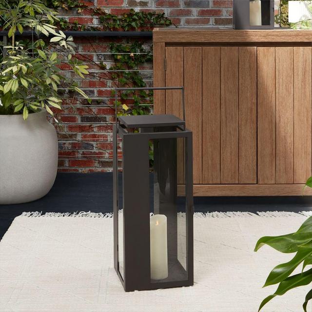 Portside Metal Large Lantern w/ Indoor/Outdoor Flicker Flameless Candle, 4.5x9