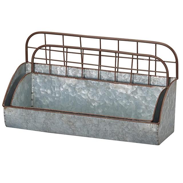 Barnyard Designs Galvanized Metal Rustic Farmhouse Wall Hanging Storage Caddy Holder Organizers, Tin Wall Shelves, Large: 16.5” x 6” x 9.5”, Small: 15” x 5” x 7.5”, Set of 2