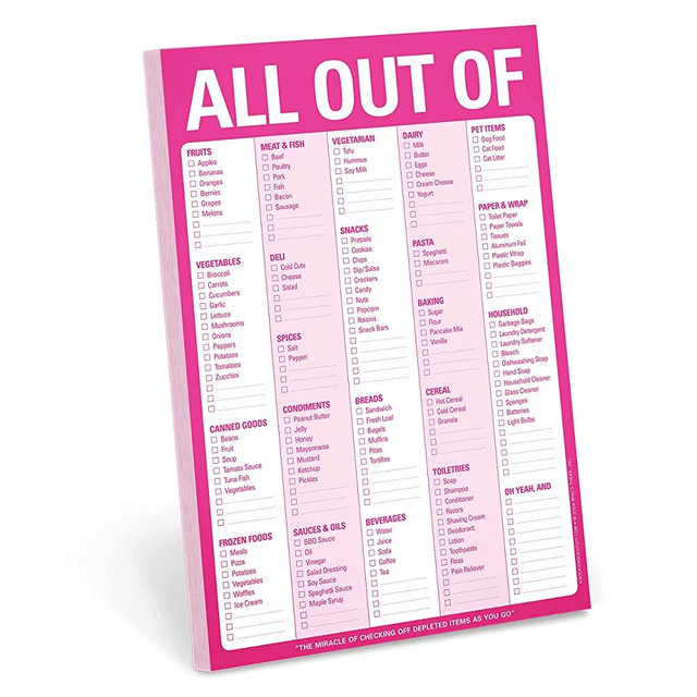 Knock Knock All Out Of Pad Grocery List Note Pad, 6 x 9-inches (Pink)