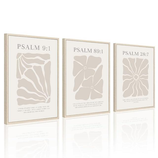 Joocrise Scripture Christian Wall Art Set of 3 Beige Bible Verses Wall Decor Neutral Psalm Canvas Wall Art Modern Pictures Flower Prints Christian Artwork for Living Room Bedroom 16x24 Inch Framed