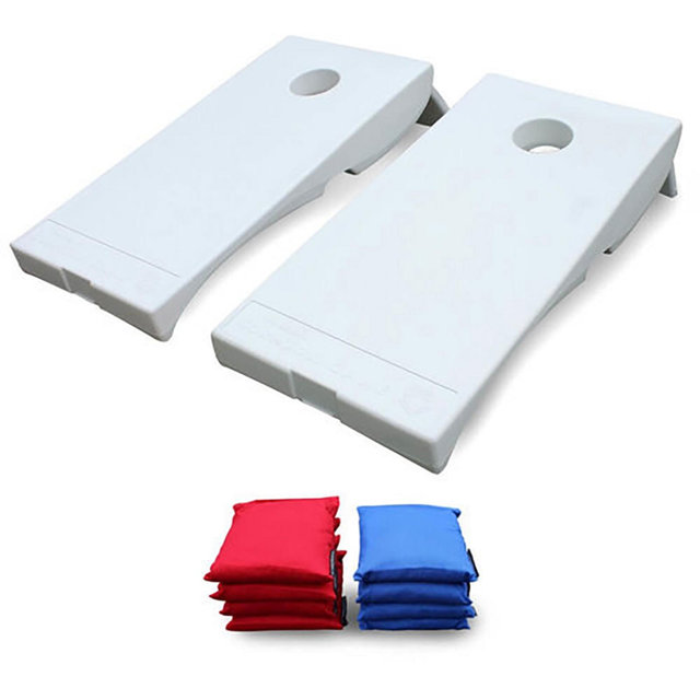 Driveway Games All Weather Indoor/Outdoor Cornhole Game Set with 2 Target Boards and 8 Bean Bags - White