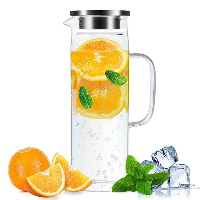 Yirilan Glass Pitcher,1.5Liter/51oz Glass Jug with Sealed Lid,Beverage Pitcher for Hot/Cold Water,Iced Tea and Juice Drink（with Cup Brush ）