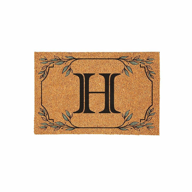 Evergreen Flag Monogram Large Coir Doormat, 36x24 Inches Front Door Mat for Outdoor Indoor Entrance, Welcome Mat Non-Slip Doorway Rug, New Home Housewarming Gift, Letter H