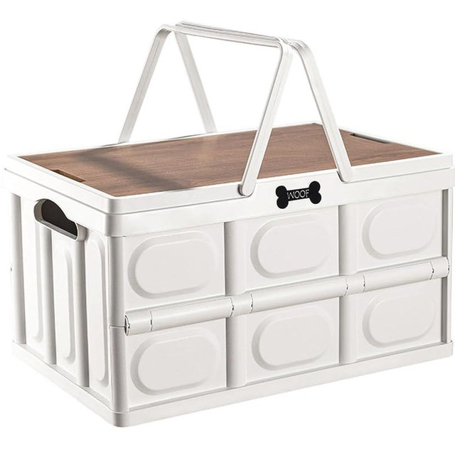 Brabtod Collapsible Dog Toy Basket with Handles, Portable Dog Stuff Organizer, Outdoor Storage Box with Table Function, Ideal for Car Trunk, RV Trip, Picnic