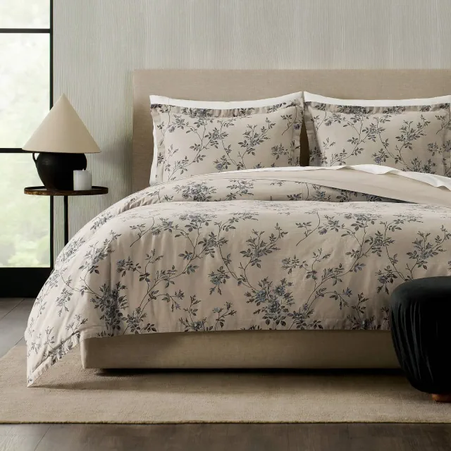 Jeremiah Brent Home 3pc King Floral 'Palacio' Cotton Duvet Set Beige