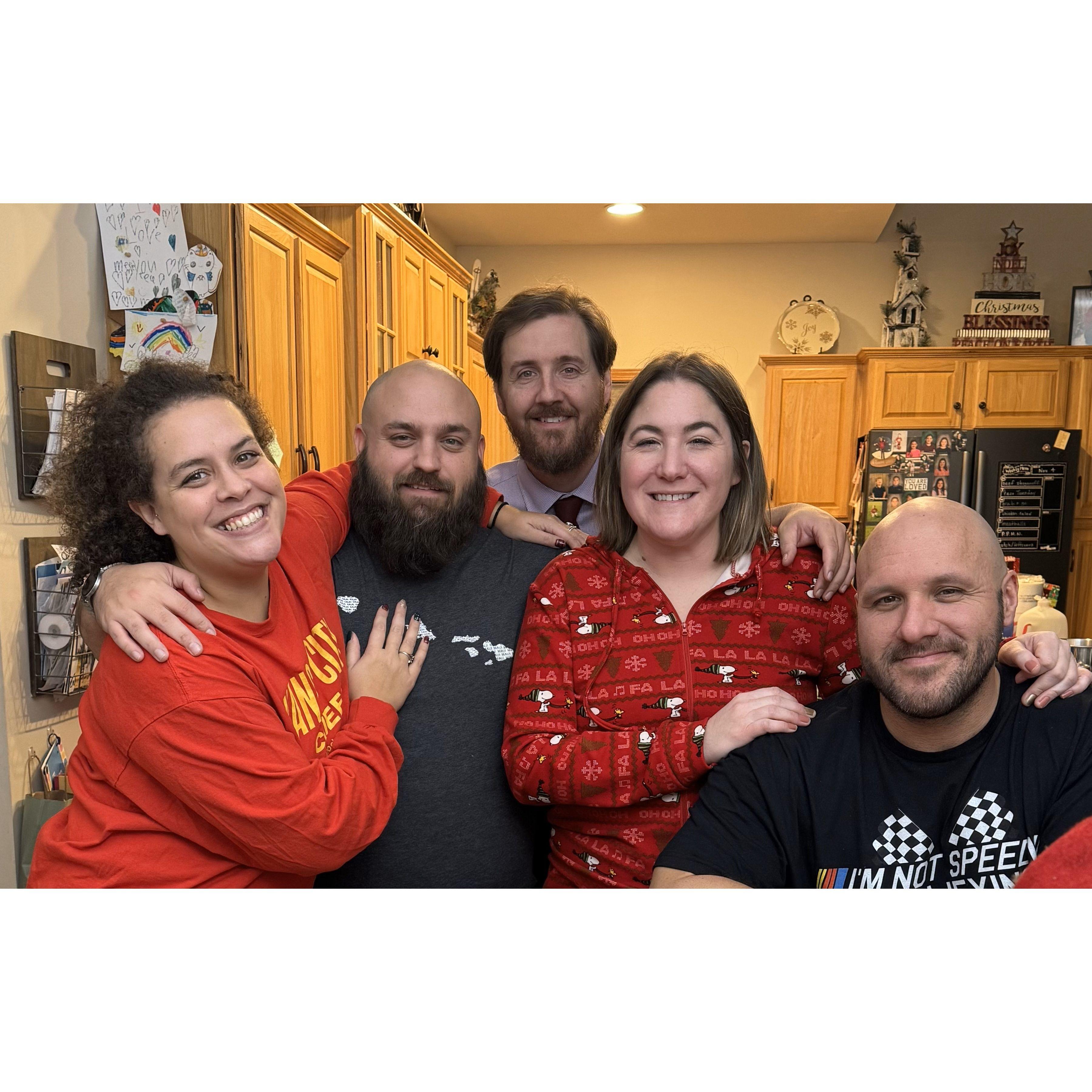 Widmer xmas. From left to right: Amber,  Josh, Chris, Missy, Dan