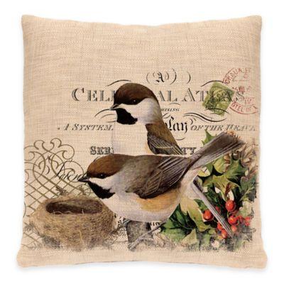 Heritage Lace® Winter Garden Chickadees Square Throw Pillow in Natural