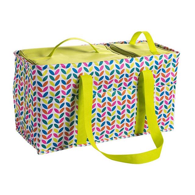 Large Utility Tote Bag With Handles, 2 Zippered Coolers, Heavy Duty Fabric - Beach Picnic Basket, Collapsible Grocery Cart, Insulated Lunch Bag for Work, Car Trunk Organizer For Women(Leaves)