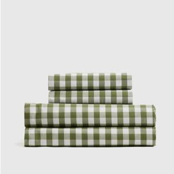 Classic Organic Percale Gingham Sheet Set | King | Olive