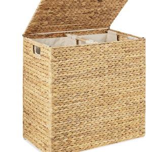 Best Choice Products Large Natural Water Hyacinth Double Laundry Hamper Basket w/ 2 Liner Bags, Handles - Natural