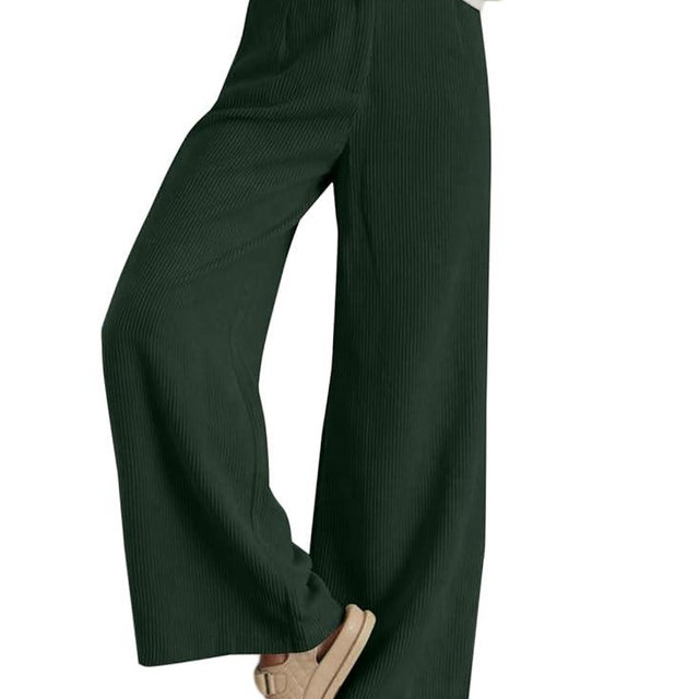 Sidefeel Corduroy Pants for Women 2025 Casual High Waisted Double Buttoned Stretchy Loose Fit Wide Leg Pants with Pockets