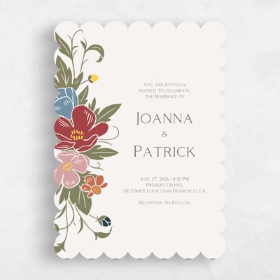 Red Scalloped Wedding Invitation - Glenarden Portrait