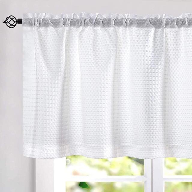 JINCHAN White Valance Curtain for Kitchen Waffle Weave Valance for Living Room Bathroom Farmhouse Country Valance Light Filtering Window Curtain Rod Pocket One Panel 18 Inch Length