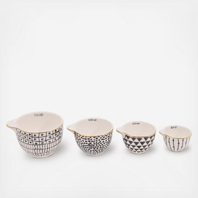 Creative Co-Op Stoneware Measuring Cups (Set of 4) | Floral Pattern