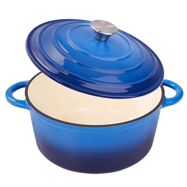 Fijinhom 6 Quart Enameled Cast Iron Dutch Oven Pot with Lid, Dual Handle for Bread Baking, Pre-Seasoned Cookware, Heavy-Duty, Oven Safe up to 500° F, Non-stick & Applicable All Cookings, Blue