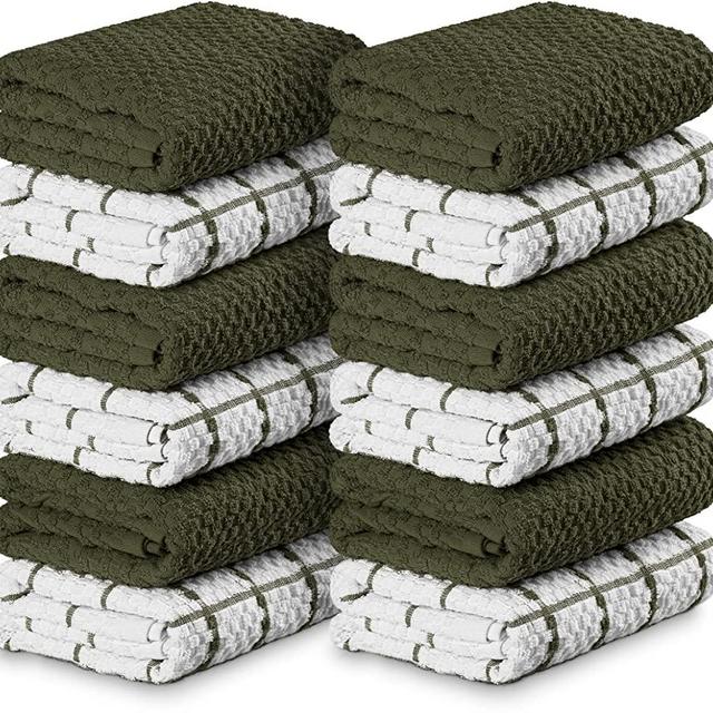 Utopia Towels Kitchen Towels [12 Pack], 15 x 25 Inches, 100% Ring Spun Cotton Super Soft and Absorbent Linen Dish Towels, Tea Towels and Bar Towels Set (Dusty Olive)