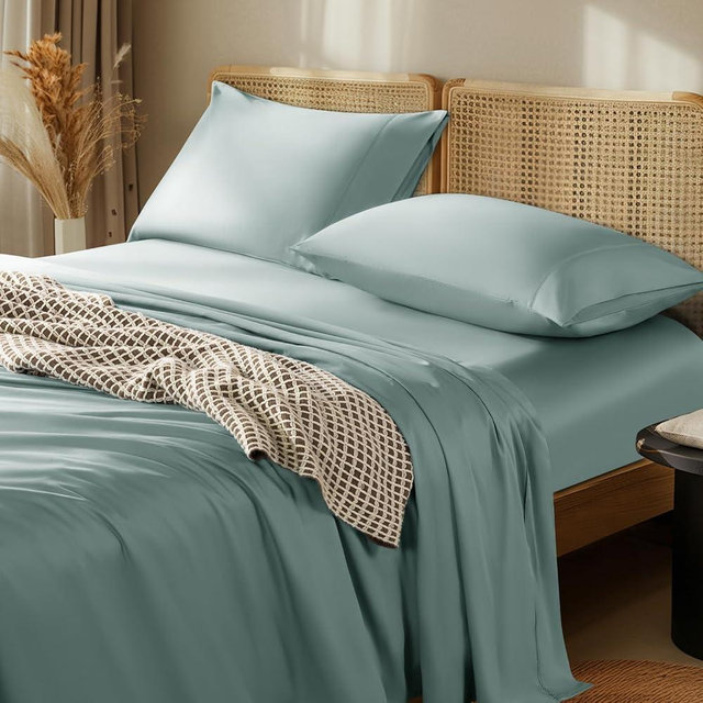 LBRO2M 1000 Thread Count 100% Egyptian Cotton Sheets Set King, 4 Piece Sets Bed Sheet Deep Pocket Sheet Set 16" Soft Comfortable All Season (King, Sage Green)