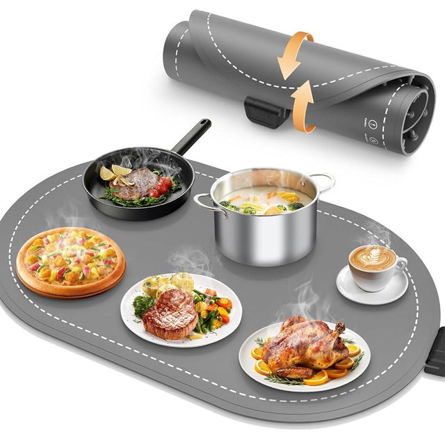 seenlast Warming Mat for Food with Adjustable Temperature Timer,10S Fast Heating Silicone Food Warmers for Parties Buffet and Home Daily,Food Warming Mat with Insulating Pad Raised Feet Protects Table