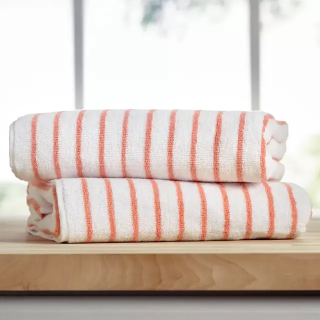 Cabana Stripe 100% Cotton Pool and Beach Towels - Oversized, Absorbent, Quick-Dry Towels - Becky Cameron, Coral, Pack of 2