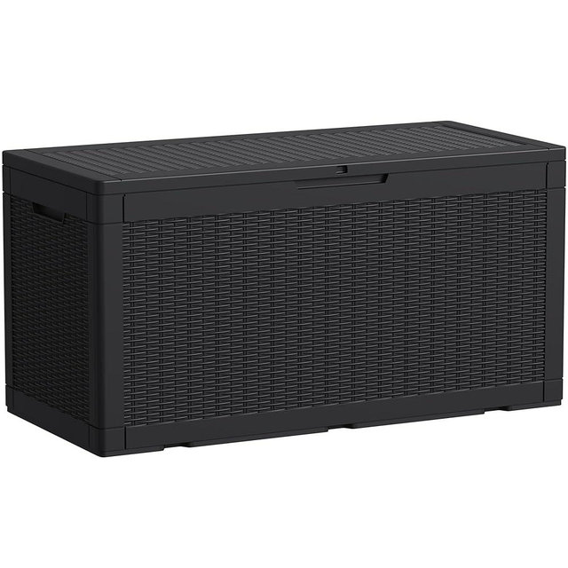 Greesum 100 Gallon Resin Patio Storage Box for Garden Tools, Outdoor Furniture Cushions, Pool Supplies, Black